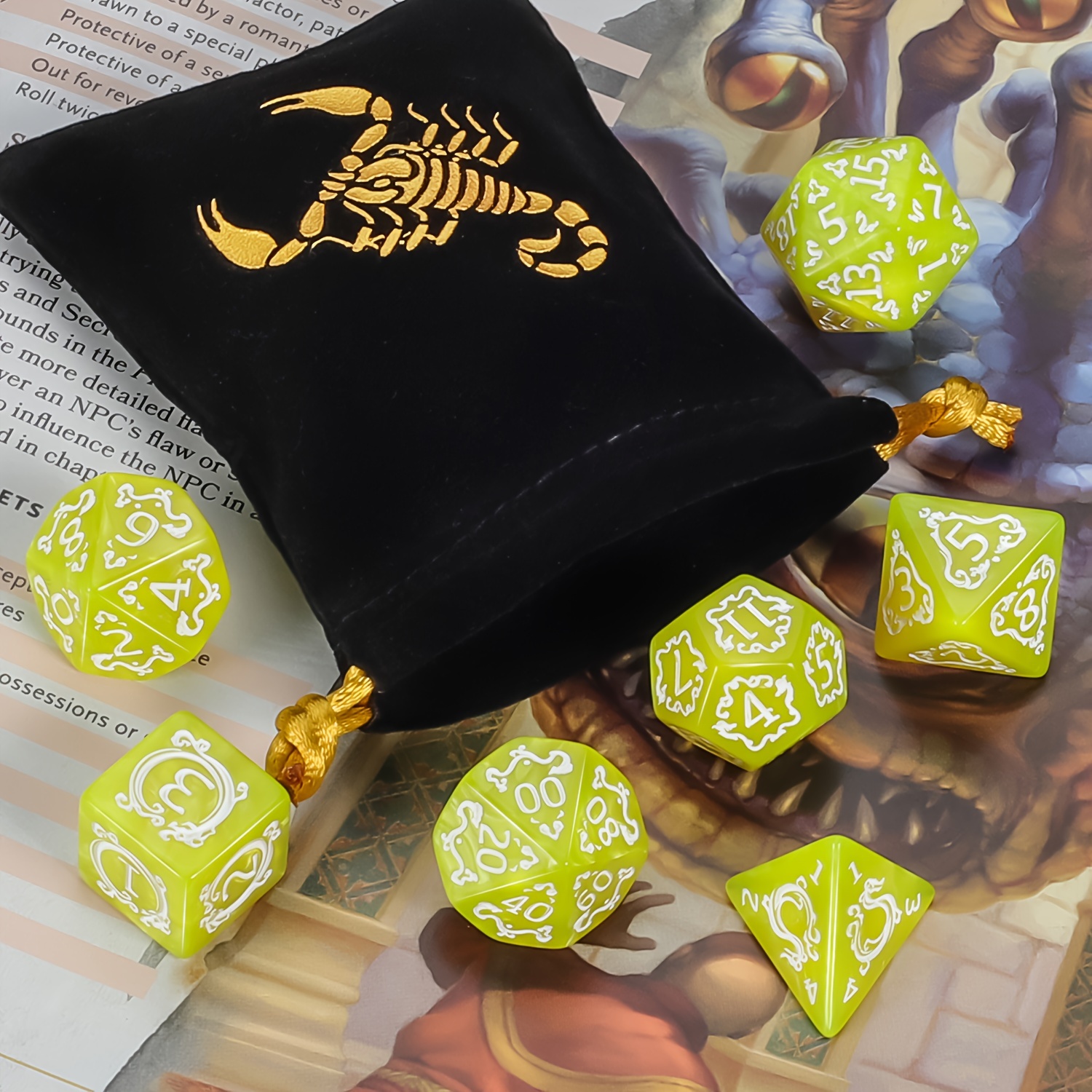 Premium Polyhedral Dice Set (7pcs) with Drawstring Bag
